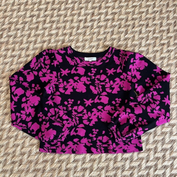 Milly Sweater - Women's Medium Black Pink EUC - Crewneck Long-Sleeved Floral - Picture 1 of 11